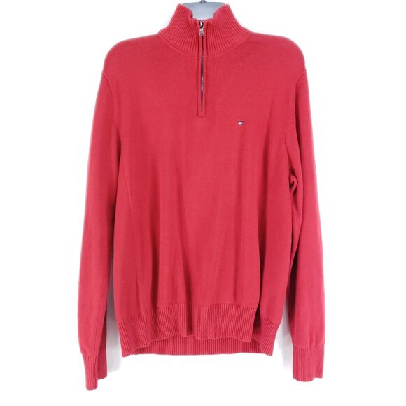 Tommy Hilfiger Half Zip Pullover Sweater Mens Size Large Red - Picture 1 of 7